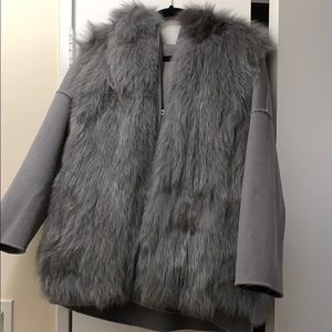 Reversible cashmere jacket with rabbit fur vest
